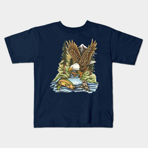 Bald Eagle Mountain Stream Trout Kids T-Shirt by Teenugs